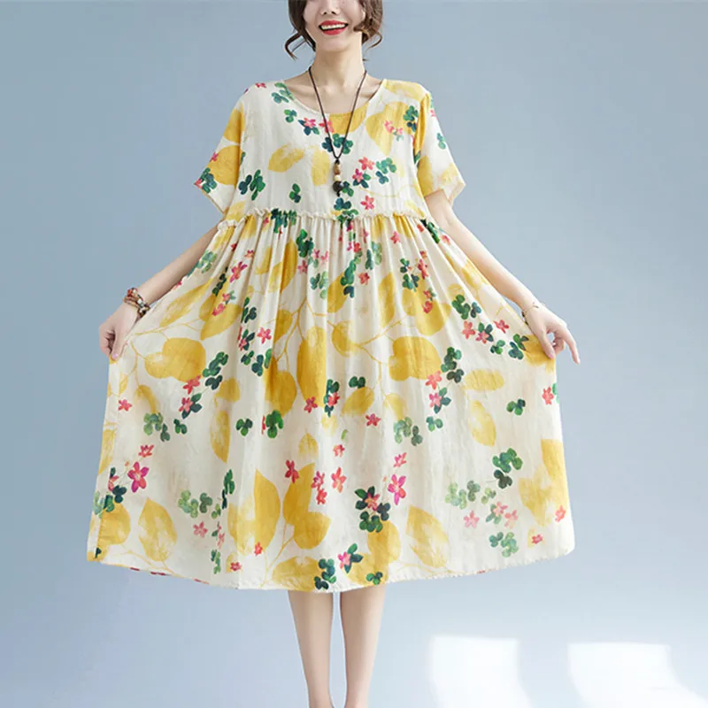 Женское Повседневное платье из хлопка и льна свободное пляжное мягкого с