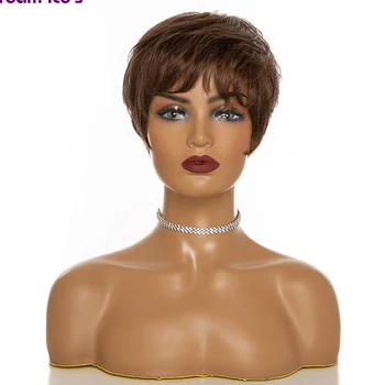 

Natural wave short wig with side Bangs brown Synthetic Wig for women