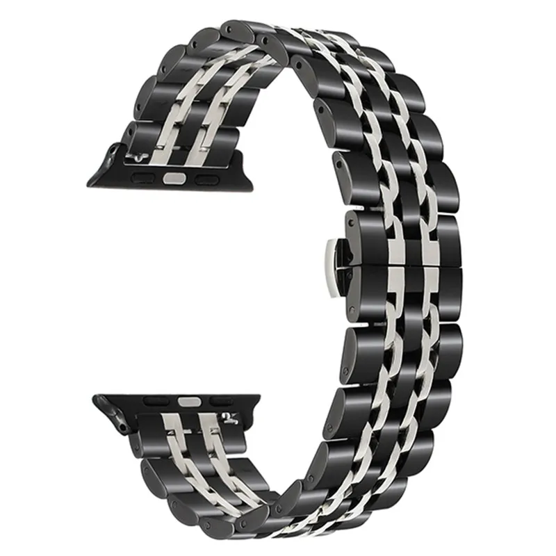 Black Silver Металлический ремешок для часов Apple Watch 5 ремешок 44 мм 42 мм 40 мм 38 мм ремешок для часов iWatch серии 1 2 3 4 браслет из нержавеющей стали - Цвет ремешка: Black Silver