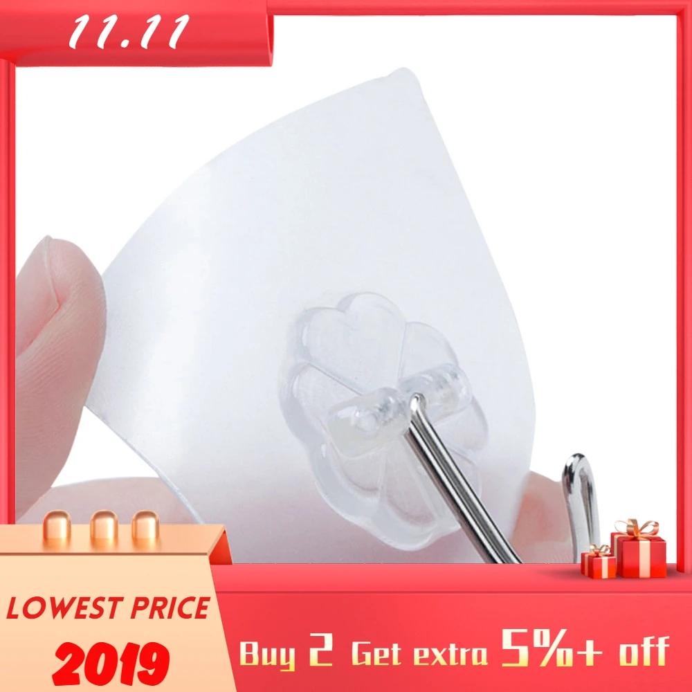 

10 Pcs Transparent Strong Self Adhesive Hook Door Wall Hangers Suction Cup Space Hanging Hooks Kitchen Bathroom