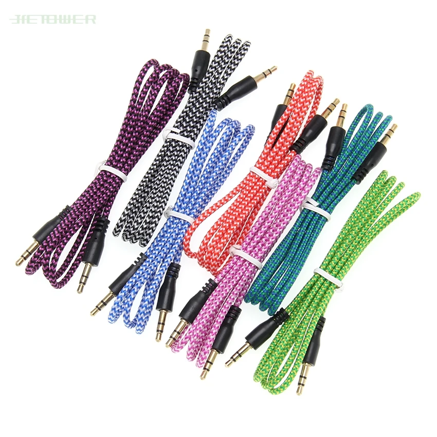 Nylon Braid Jack Audio Cable 3 5 mm to 3 5mm Car AUX Cable 1M Headphone Extension Code for Phone Car Headset Speaker 300pcs lot