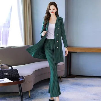 

Women's suit temperament Slim long stripe suit two-piece suit (jacket + pants) women's business formal business wear