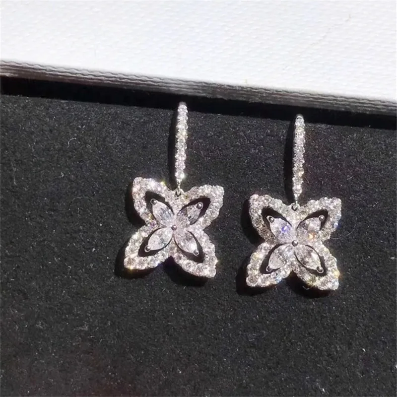 Очарование серьги-подвески с цветочным украшением из Earrring AAAAAA Cz реального 925