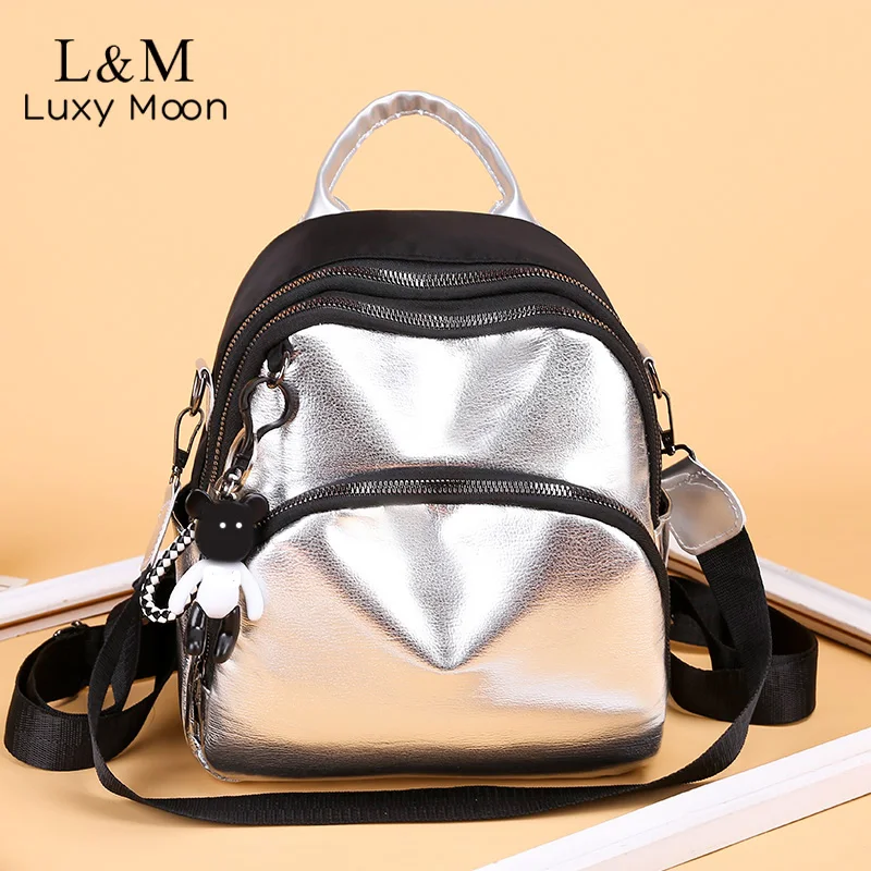 Женский маленький серебряный рюкзак, Школьные Сумки из искусственной кожи, женские серебряные рюкзаки для девочек-подростков, сумки на плечо с заклепками, Mochila XA462H