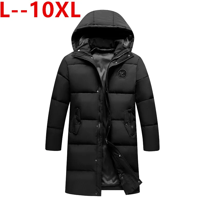 10XL 8XL 6X Длинные парки зимняя куртка мужская теплая ветрозащитная Повседневная Верхняя одежда хлопковое пальто с большими карманами высокое качество мужские парки - Цвет: Черный