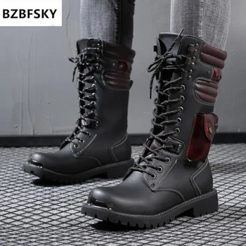 

Shoes Men Buckle Lace Up High Combat Boots Spring Fashion 2020Mens Shoes British Metal Military Motorcycle Boots 34 cm