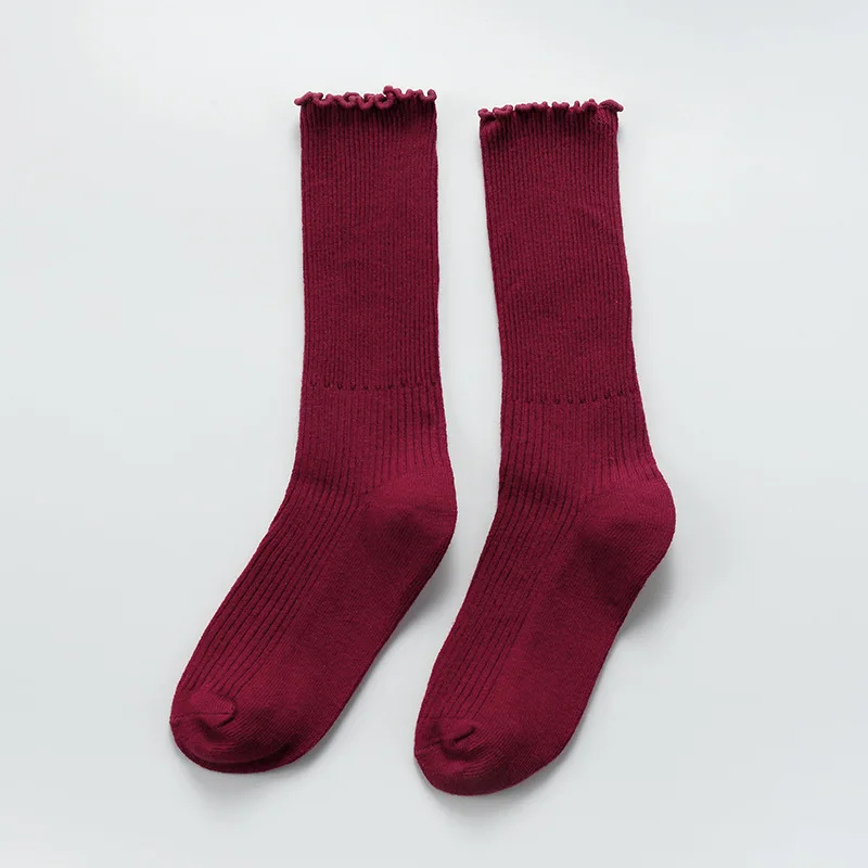 Wine Red 2 Однотонные детские гольфы детские хлопковые красивые теплые носки ярких цветов Детская одежда для мальчиков и девочек от 0 до 10 лет - Цвет: Wine Red 2