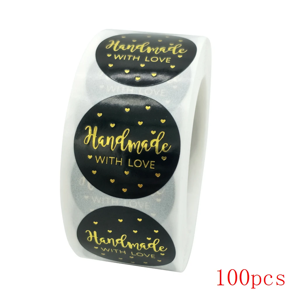 50-500pcs handmade with Love Stickers Baking label wedding sticker party label decoration envelope seal stationery black sticker 