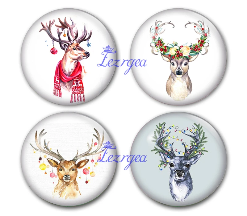 

Handmade Round Merry deers photo glass Cabochons Merry Christmas Jewelry Finding Cameo Pendant Settings