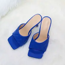 

2020 New Sexy Thin Heels Slippers For Women Shoes Summer Peep Toe 9 CM High Heel Slippers Felame Slides Designer Fashion Sandals