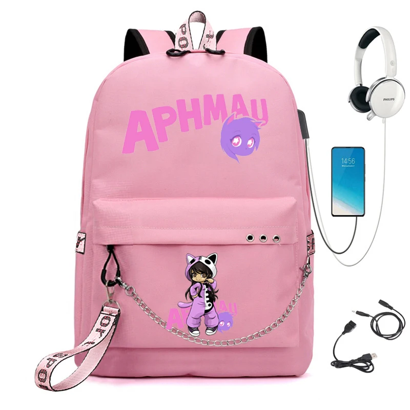 Aphmau Backpack Usb Charging School Bag Girl Waterproof Student
