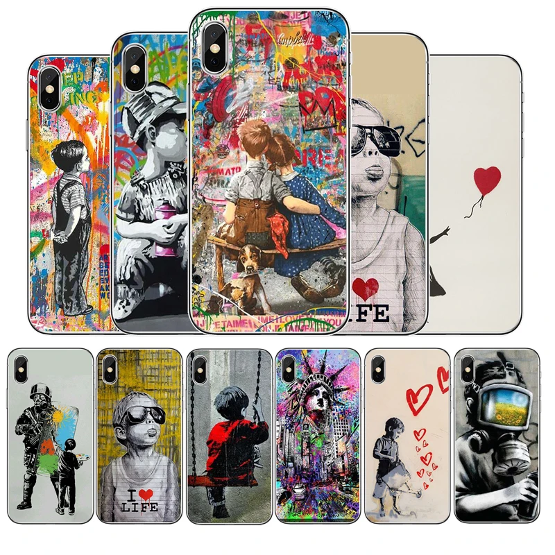 Силиконовый чехол с граффити Бэнкси для iphone 11 Pro MAX 5 6 7 8 9 10 X XS XR XSMAX Plus SE 2020 |