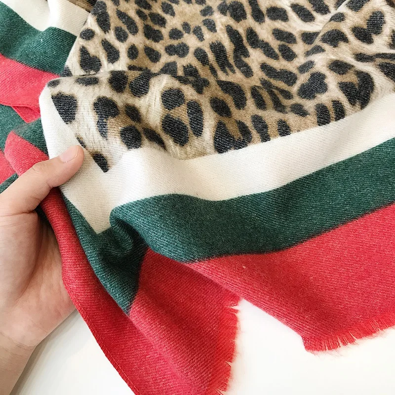 Зимние женские шарфы с леопардовым принтом, женский шарф на осень и весну, испанский стиль, модный зеленый красный лоскутный Леопардовый шарф