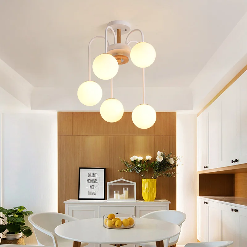 

Nordica Magic Bean LED Chandelier 5 Heads Glass Ball Curved Ceiling Lamp Fixture for Living Room Bedroom Kitchen Home Decoration