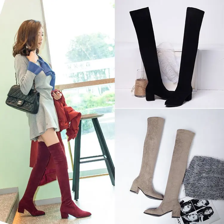 Thigh High Women Boots Winter Pointed Over The Knee Women High and Thin
with Thick and Suede Elastic Boots B10