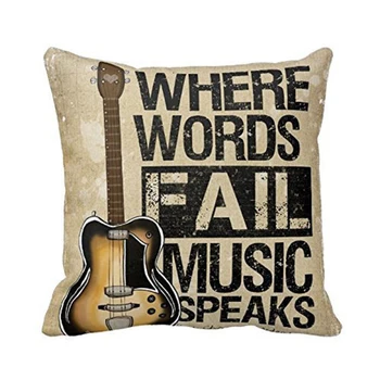 

WSFS Hot Vintage Personality flax Guitar Cushion Cover Music Words Pillow Case For Sofa Bed Cars Decoration Throw Pillow Case