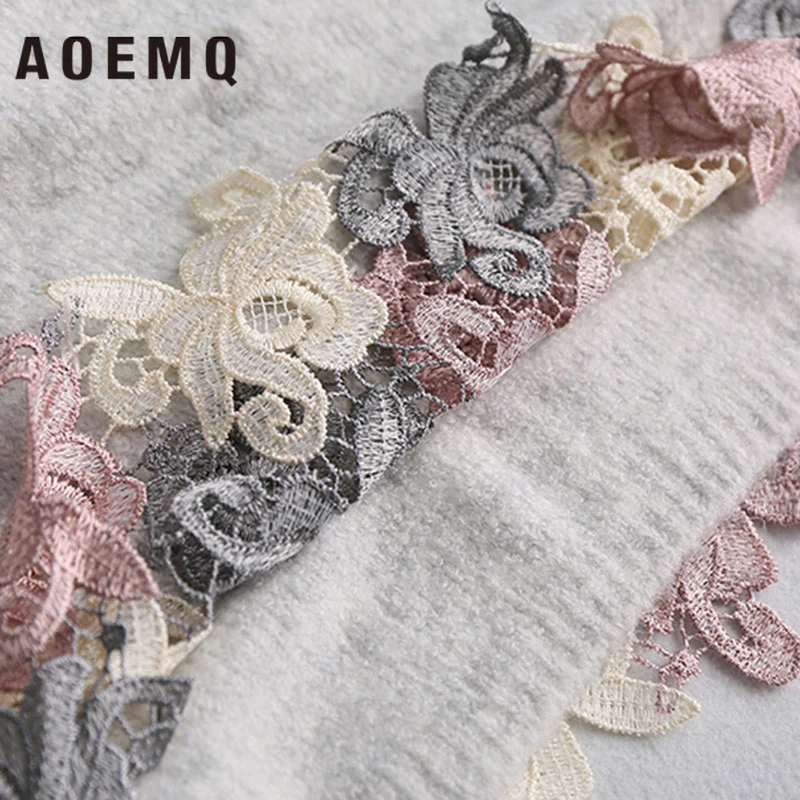AOEMQ корейский свитер однотонный серый с цветочной вышивкой принтом Весенняя