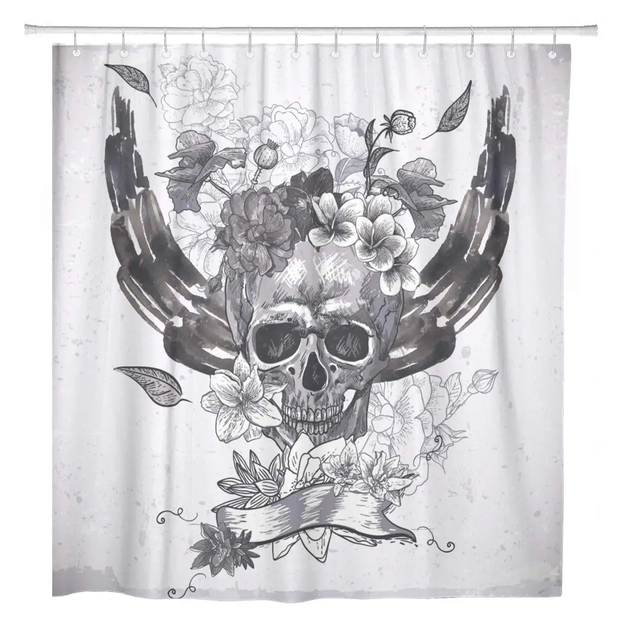 

72"x72" Shower Curtain Waterproof Polyester Fabric Colorful Rock Abstract Skull Wings and Flowers Tattoo Gothic Decorative