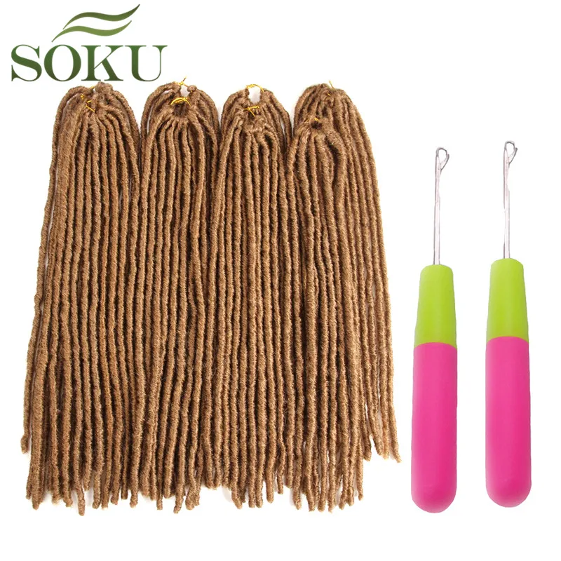 

SOKU 18-26inch Faux Locs Crochet Braid Synthetic Brown Hair Extensions Natural Soft Straight Dreadlocks Braiding