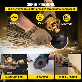 VEVOR Electric Angle Grinder 900W Angular Power Grinding Machine 4.5Inch Plastic Stone Metal Wood Cutting Grinding Wheel Tool 4