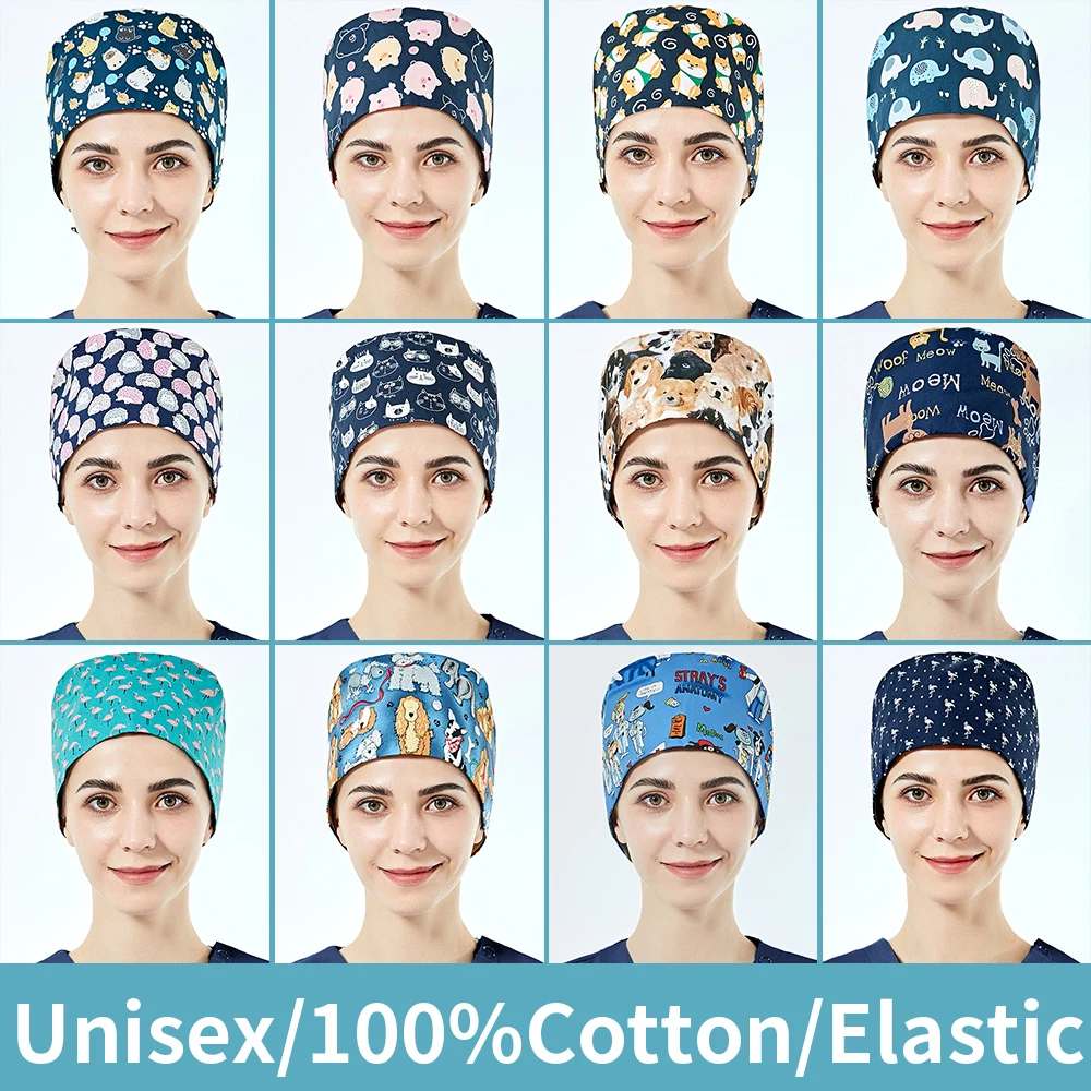 

Tooth Beauty studio work hat wholesale cap with Sweat towel for women Health check scrub hat Animal print Dust-proof scrubs caps