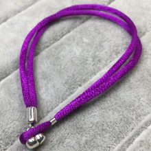 925 пробы Серебряный Классический подлинный тканевый шнур браслет фиолетовый женский шарм мода DIY Ювелирные изделия