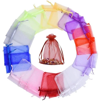 

100 Pcs 10X12CM Color Ran Halloween Christmas Transparent Gauze Bag with Pure Color Drawstring Wedding Candy Mesh Bag