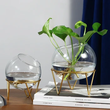 

Terrarium Hydroponic Plant Vases Nordic Home Decor Modern Transparent Vase Iron Frame Glass Tabletop Plants Home Bonsai Decor