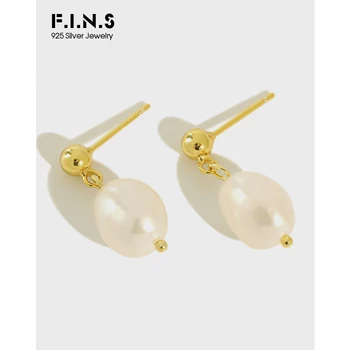 

F.I.N.S Korea Style Fashion 925 Sterling Silver Earrings Irregular Baroque Freshwater Pearl Drop Silver Earring 925 Fine Jewelry