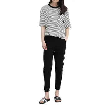 

Autumn Women Sweatpants Casual Harem Pants Loose Trousers Women Black Striped Side Sweat Pants Female Plus Size M-XXL