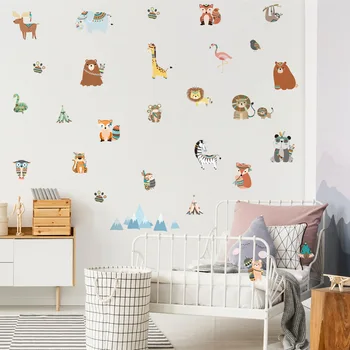 

Funny Animals Indian Tribe Wall Stickers For Kids Rooms Home Decor Cartoon Owl Lion Bear Fox Wall Decals Mural Art Posters