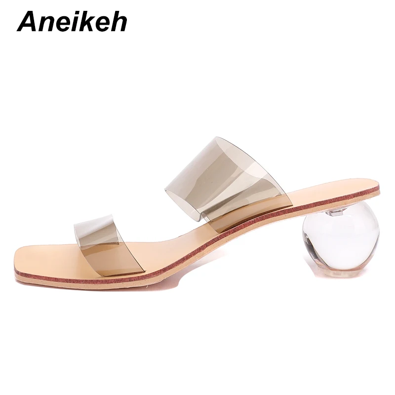 black Aneikeh/Новинка года; летние женские туфли; летние туфли с открытым носком на высоком каблуке для вечеринки и свадьбы; прозрачные туфли-лодочки из ПВХ без шнуровки с петлей на пятке - Цвет: black
