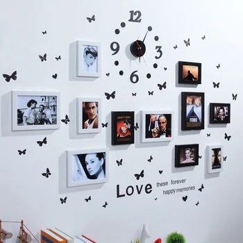 

11 box combination photo clock table photo frame wall creative combination hanging photo wall send butterfly paste
