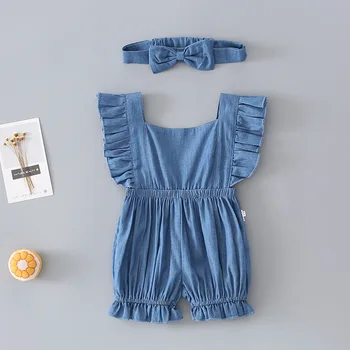 

Summer Baby Girl Rompers Newborn Baby Clothes Toddler Infant Sleeveless Solid Romper Jumpsuit with Headband Outfits