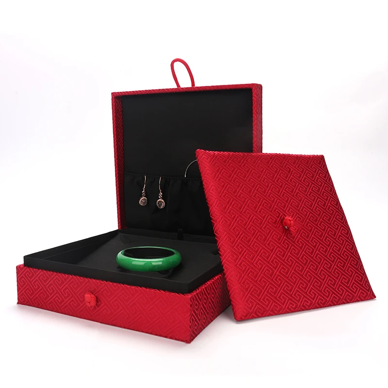 

Creative Red Engagement Ring Pendent Jewelry Set Packaging Gift Box Brocade Button For Women Jewellery Display Showcase Portable