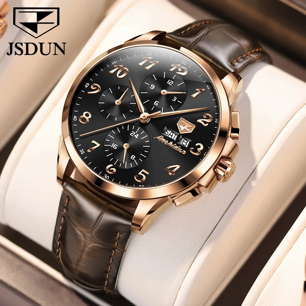 

JSDUN Sapphire Mirror Men Automatic Mechanical Watch 50M Waterproof Phase Moon Watches For Men Montre homme Leather Strap