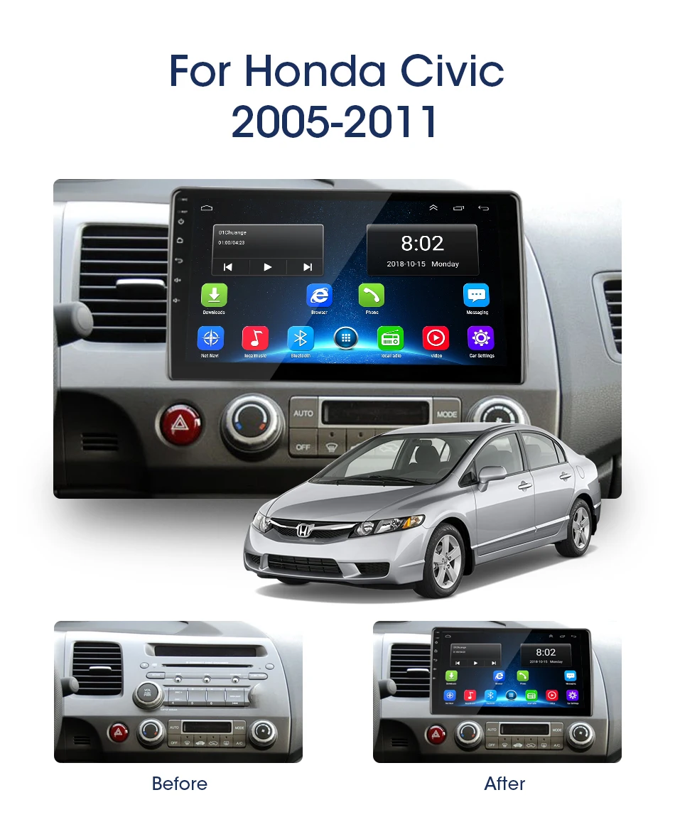 Best 10" 2G 32G Android 8.1 4G NET WIFI RDS DSP Car Radio Multimedia Video Player for Honda Civic 2005-2011 Navigation GPS HiFi 2