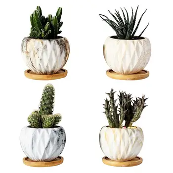 

8Pcs Marble Ceramic Flower Pot Mini Succulent Plant Flower Pot Straight Round Potting Pot Flower Container (Without Plants)