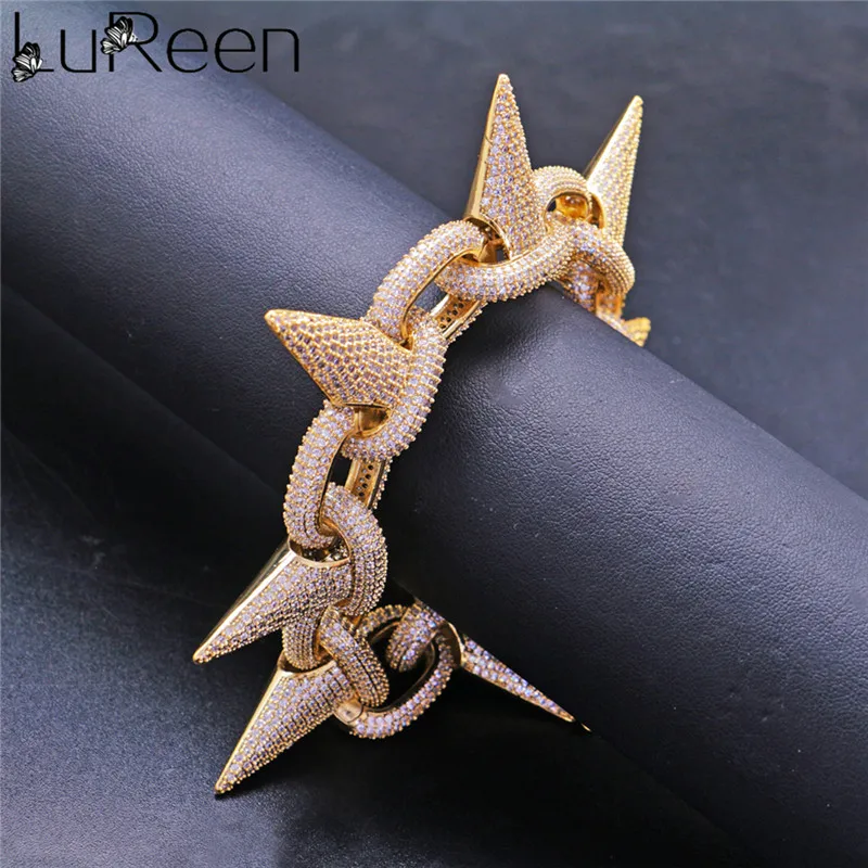 Lureen хип-хоп мужской золотой серебряный кубинский браслет-цепочка и браслет с заклепками ювелирные изделия аксессуары вечерние подарки