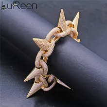 Lureen хип-хоп мужской золотой серебряный кубинский браслет-цепочка и браслет с заклепками ювелирные изделия аксессуары вечерние подарки