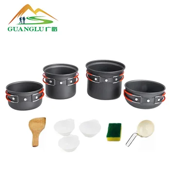 

Outdoor Cooking Pots Pans Set Cooker Set Multifunctional Camping Portable Picnic Pot Combination Alumina Camping Cookware
