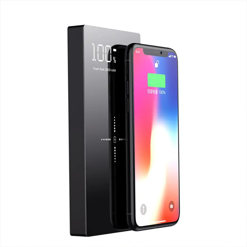 

20000mAh Mirror LED Screen Wireless Power Bank For Iphone Samsung Huawei Xiaomi Can Support 3 Pieces Mobile Phone Charge