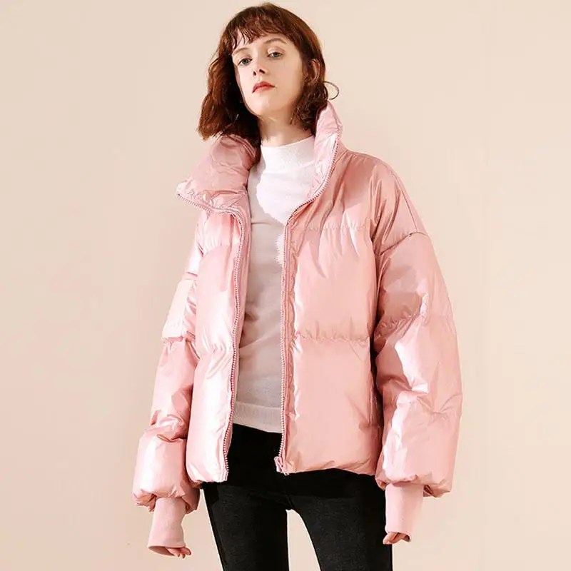 Ярко-розовая куртка с хлопковой подкладкой Новинка года, зимние толстые парки Mujer, Свободный плащ на молнии короткая женская куртка зимняя верхняя одежда, одежда - Цвет: Розовый