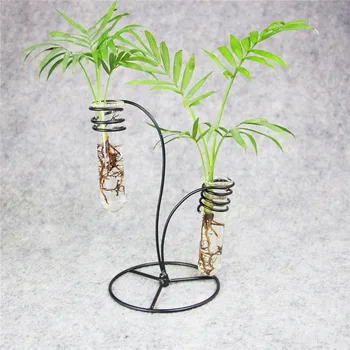 

Terrarium Hydroponic Plant Vases Modern Flower Tube Transparent Vase Wooden iron holder Glass Tabletop Plants Home Bonsai Decor
