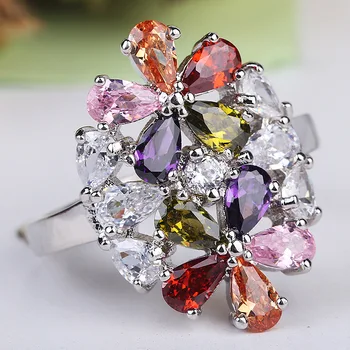 

Vintage Rings For Women Horse Eye Colorful Stone Flower Luxury Jewelry Bridal Wedding Bague Engagement Ring cubic zirconia ring
