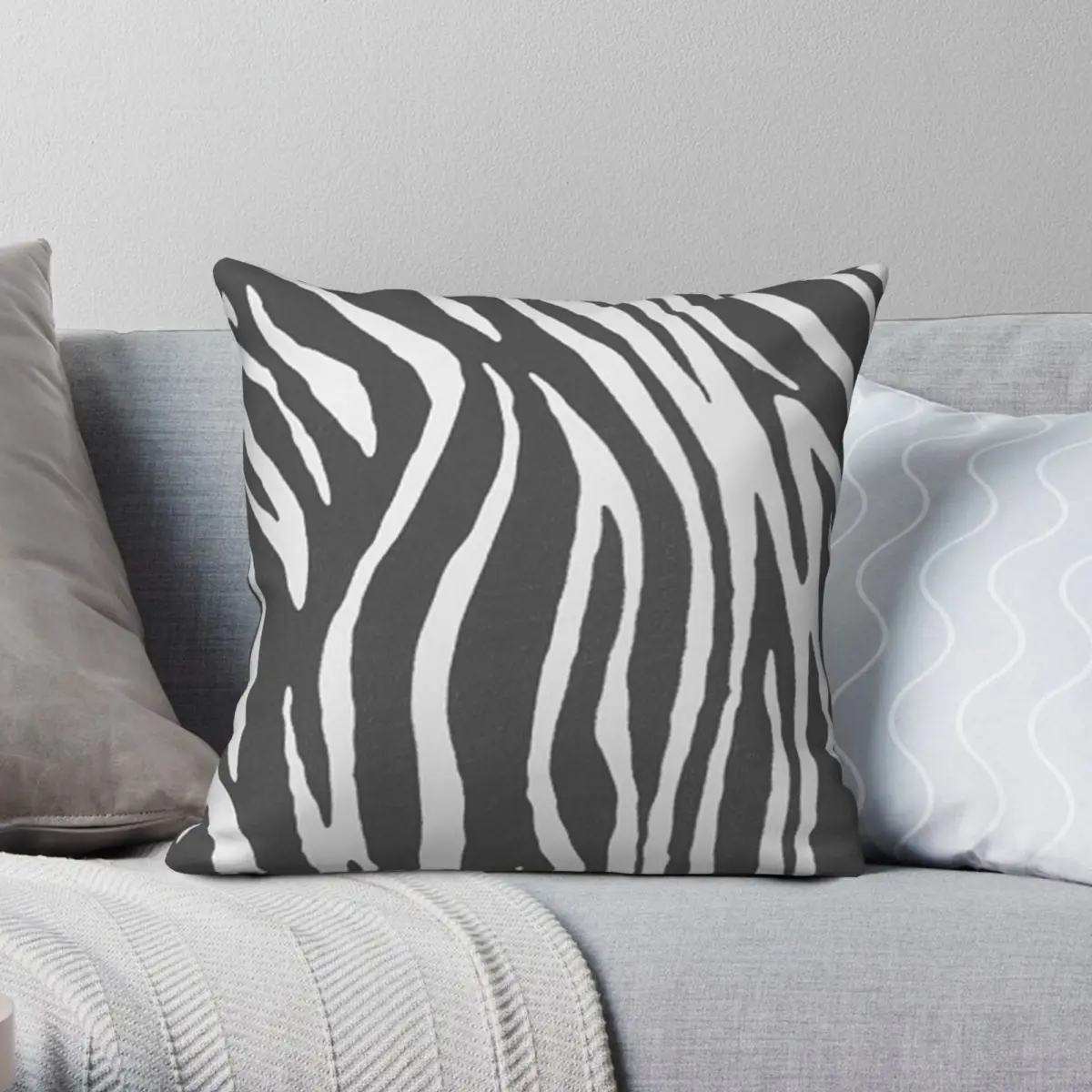 Chic Grey Zebra Print Square Pillowcase Polyester Linen Velvet Creative Zip Decor Pillow Case Home Cushion Cover | Дом и сад