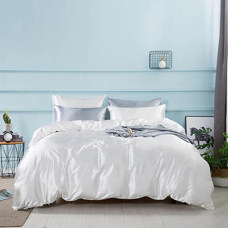 

2/3/4 Pcs Silk Satin Bedding Set Duvet Cover Solid Color Bed Sets Covering Queen With Pillowcase Quilt Mattress Cover Bedclothes