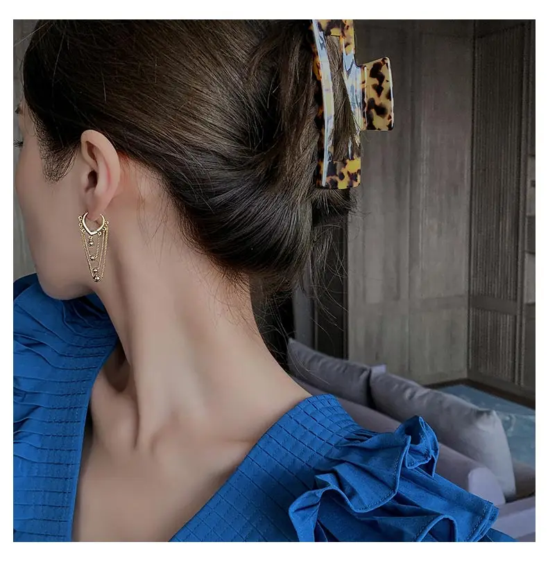 Europäischen und Amerikanischen Temperament Wasser Tropfen Ohr Taste Metall Ball Quaste Ohrring Für Frau Mädchen In Party Mode Schmuck Geschenk – Detail 5