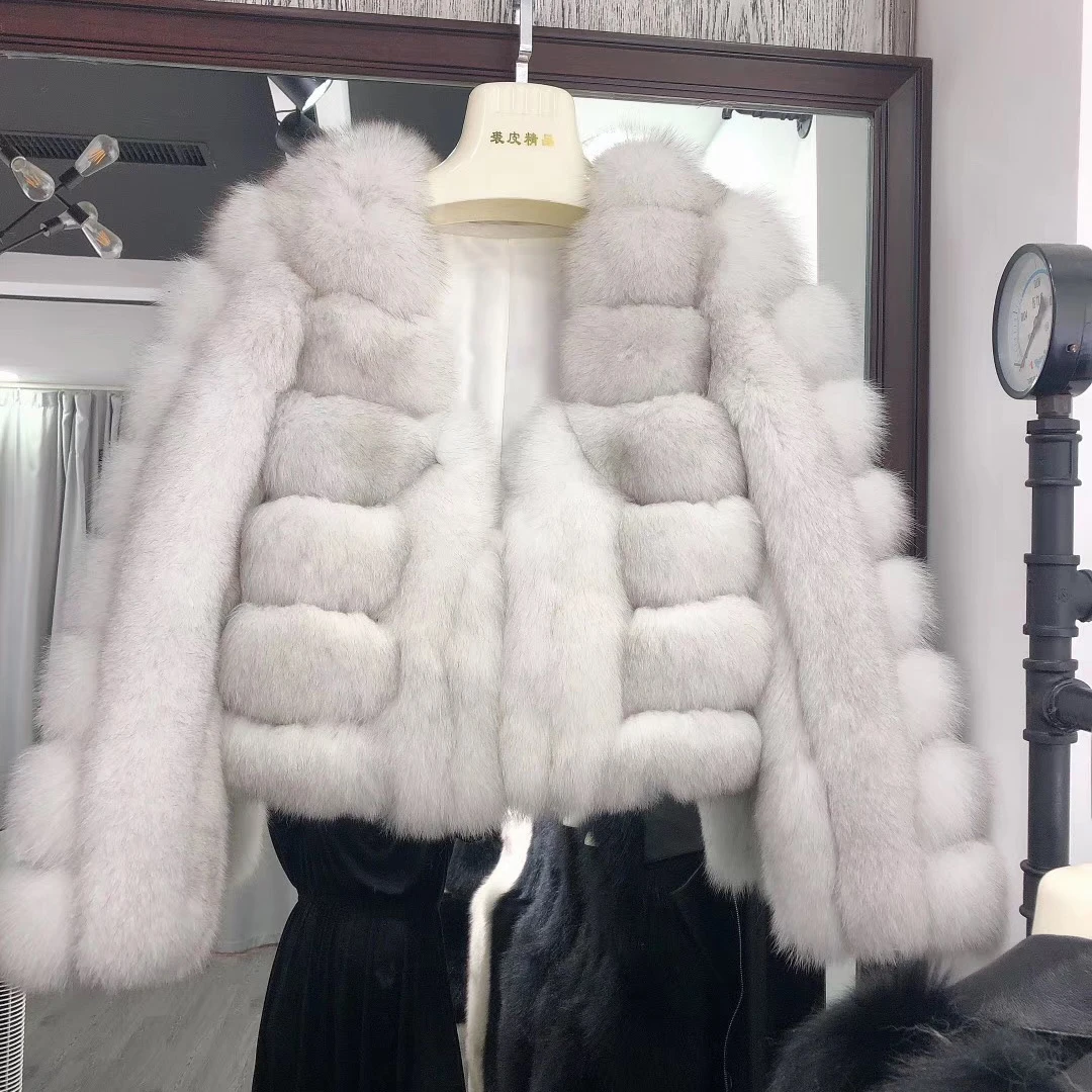 Natural Color Rf80 зимнее Новое Поступление Женское пальто с натуральным лисьим мехом короткая стильная куртка с длинным рукавом из натурального меха - Цвет: Natural Color