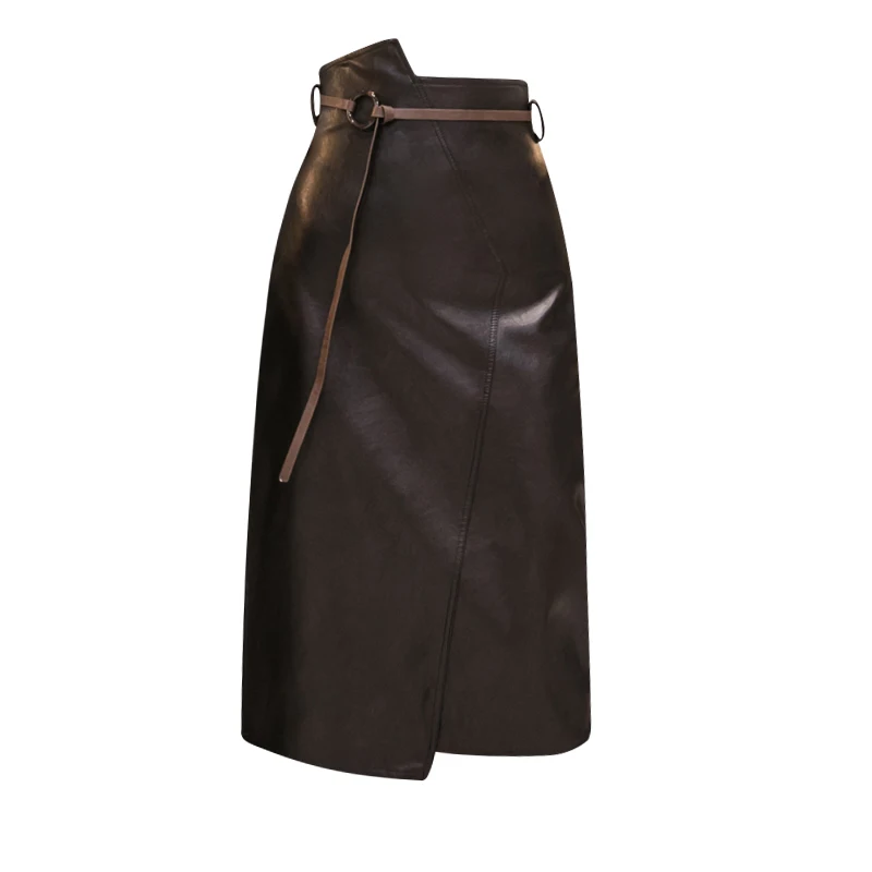 Pengpious PU Офисная Женская юбка модная с поясом с подкладкой